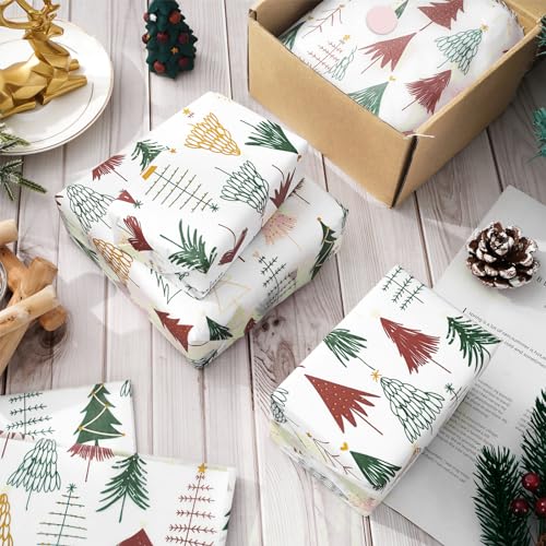 Whaline ورق تغليف عيد الميلاد من واهلين 100 ورقة ورق شجر بوهيمي وردي لتغليف الهدايا ورق فنون للحرف اليدوية لتزيين المنزل DIY أكياس الهدايا عيد الميلاد شتاء رأس السنة الجديدة - Image 4