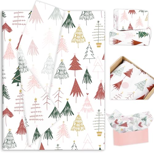 Whaline ورق تغليف عيد الميلاد من واهلين 100 ورقة ورق شجر بوهيمي وردي لتغليف الهدايا ورق فنون للحرف اليدوية لتزيين المنزل DIY أكياس الهدايا عيد الميلاد شتاء رأس السنة الجديدة - Image 1