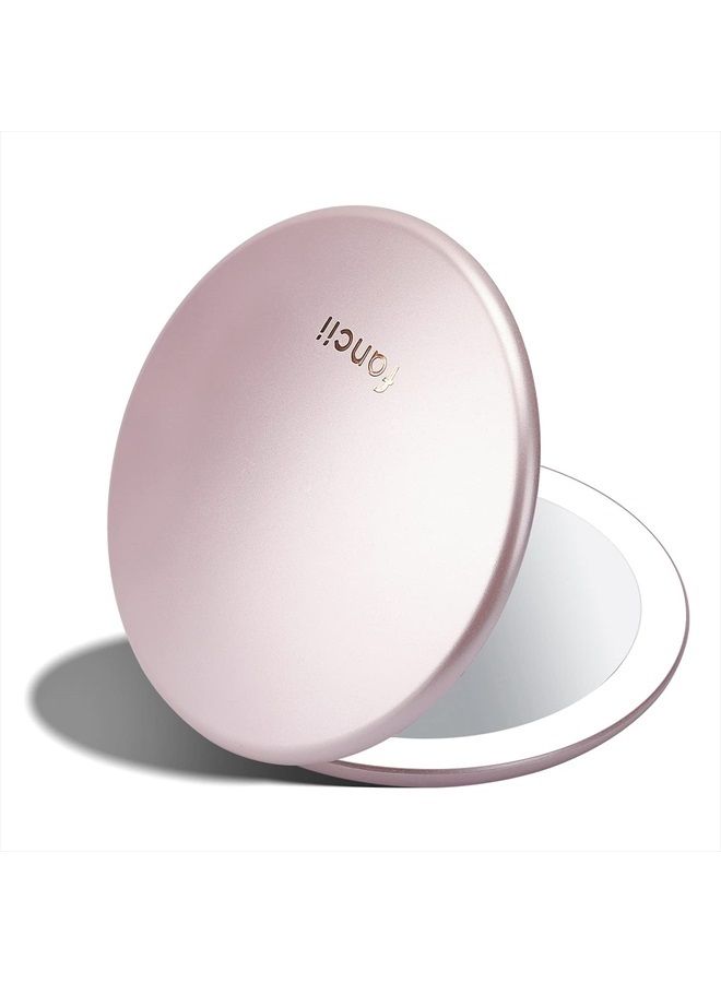 Fancii LED Lighted Travel Makeup Mirror, Rechargeable with 10x/1x Magnifying & 3 Light Settings - Compact, Portable, Large 5” Wide Hand Mirror for Handbag and Purses (Rose Gold) - Image 1