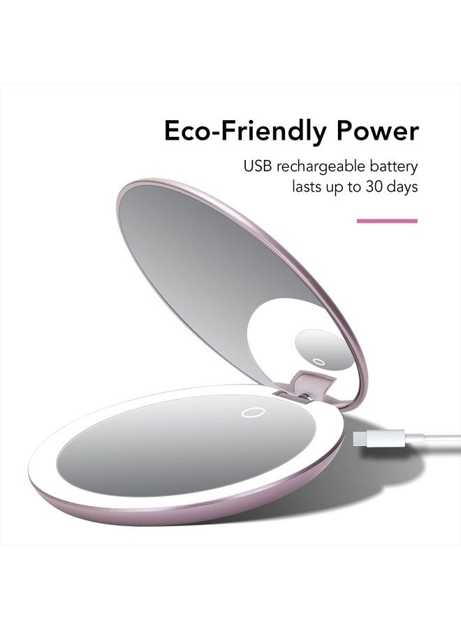 Fancii LED Lighted Travel Makeup Mirror, Rechargeable with 10x/1x Magnifying & 3 Light Settings - Compact, Portable, Large 5” Wide Hand Mirror for Handbag and Purses (Rose Gold) - Image 3