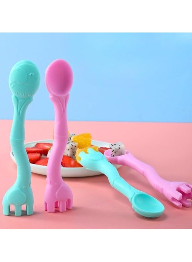 Spoon and Fork Set - Baby , BPA Free, Gentle on Gums, Easy to Grip for Babies (Pink) - Image 3