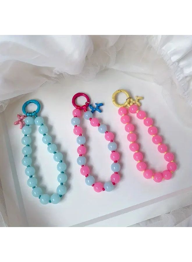 Blue Rose Color Beaded Phone Chain Lightweight Acrylic Keychain for Keys and Earphones - Image 2