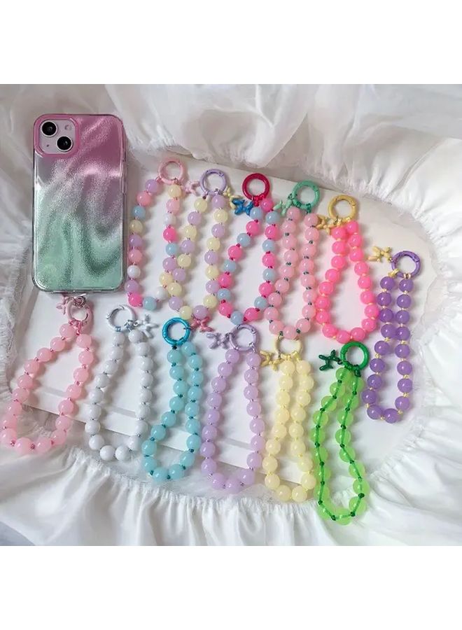 Blue Rose Color Beaded Phone Chain Lightweight Acrylic Keychain for Keys and Earphones - Image 1