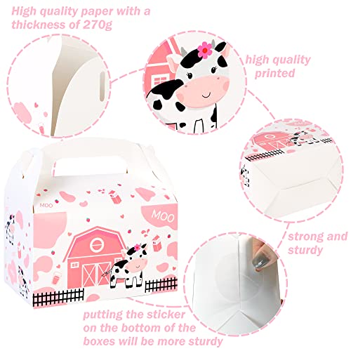 umoni Cow Party Favor Treat Boxes 12 Pack Pink Cow Gift Goodie Boxes for Girls Birthday, Farm Animal Theme, Barnyard Party Supplies - Image 2