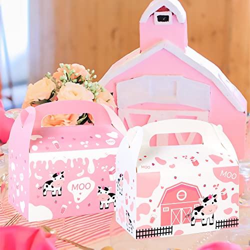 umoni Cow Party Favor Treat Boxes 12 Pack Pink Cow Gift Goodie Boxes for Girls Birthday, Farm Animal Theme, Barnyard Party Supplies - Image 5