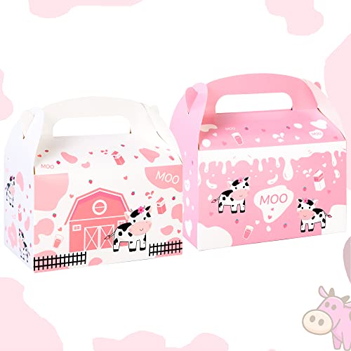 umoni Cow Party Favor Treat Boxes 12 Pack Pink Cow Gift Goodie Boxes for Girls Birthday, Farm Animal Theme, Barnyard Party Supplies - Image 1