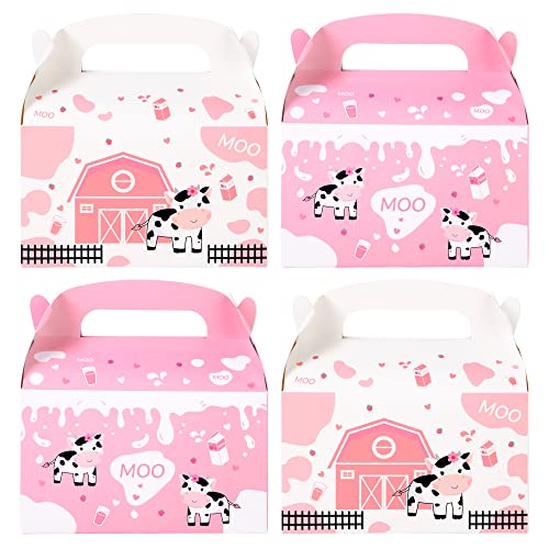 umoni Cow Party Favor Treat Boxes 12 Pack Pink Cow Gift Goodie Boxes for Girls Birthday, Farm Animal Theme, Barnyard Party Supplies - Image 4