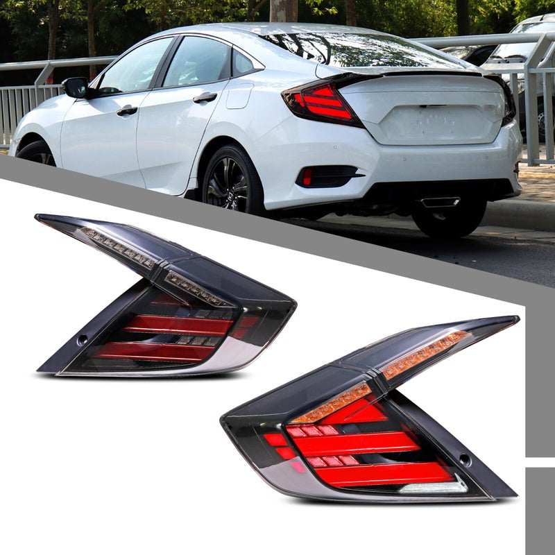 LED Tail Lights Assembly Compatible with Honda Civic Sedan 20162021 10th Gen Startup Animation Sequential Turn Signal Rear Lamps Accessory Not Fit CoupeHatchback
