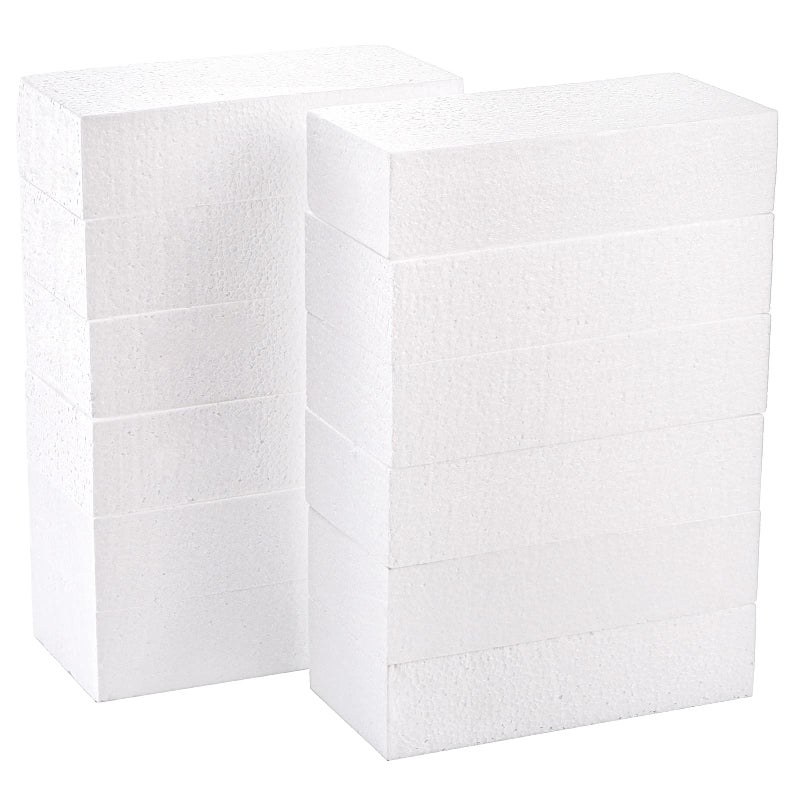 YOUEON 12 Pack Craft Foam Blocks 8x4x2 Inch White Thick Foam Rectangle Blocks Polystyrene Bricks for Arts and Crafts Sculptures Modeling Packing School Home