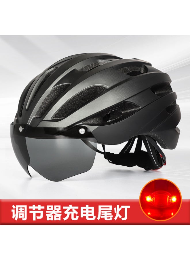 Integrated Unisex Cycling Helmet with Rechargeable Tail Light - Black and Gray