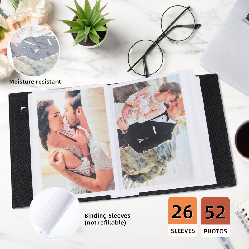 RECUTMS RECUTMS Photo Album 4x6 52 Photos - Small Mini Capacity Premium Leather Cover  Small Capacity Pictures Book Easy to Classify and Portable for Wedding Family Baby Vacation(Beige) - Image 4