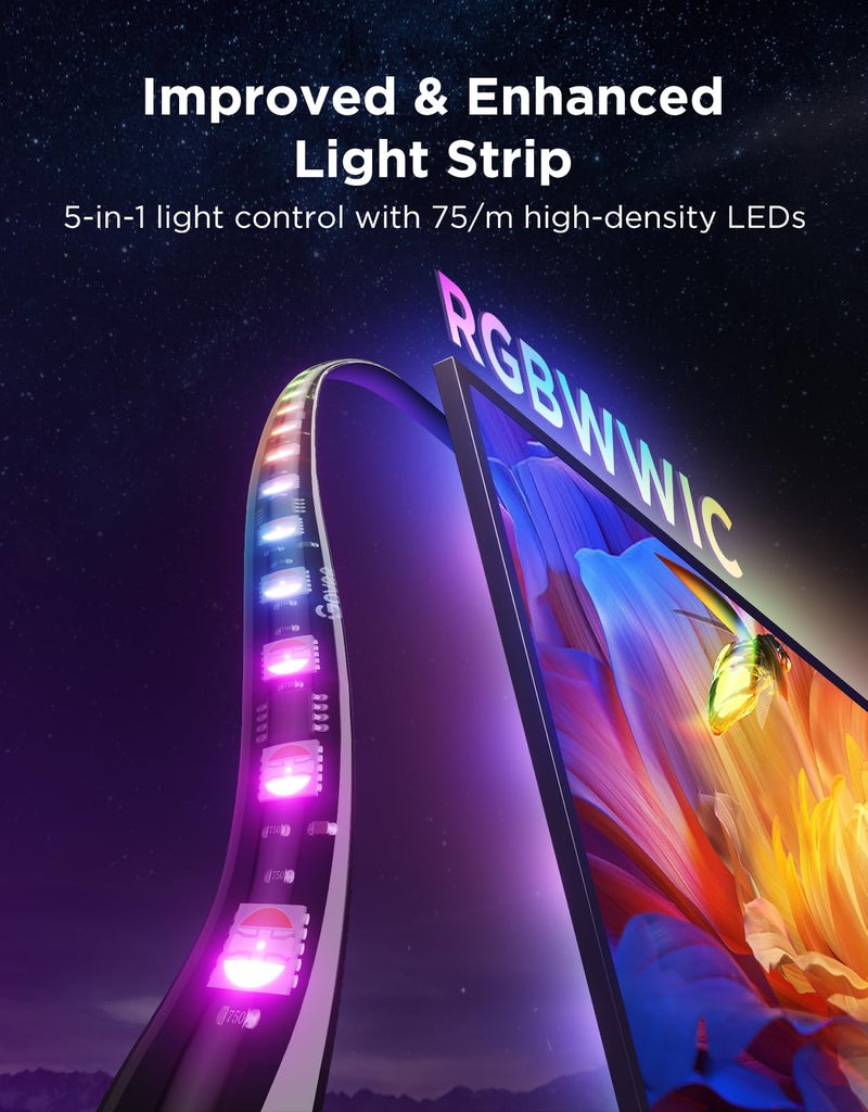 Govee TV Backlight 3 Pro with HDR Triple Camera, 16.4ft 5-in-1 RGBWWIC LED Strip Lights That Change with 75-85 Inch TVs, 75LEDs/m, Supports AI Filter, Smart App and Voice Control, DreamView Sync - Image 4