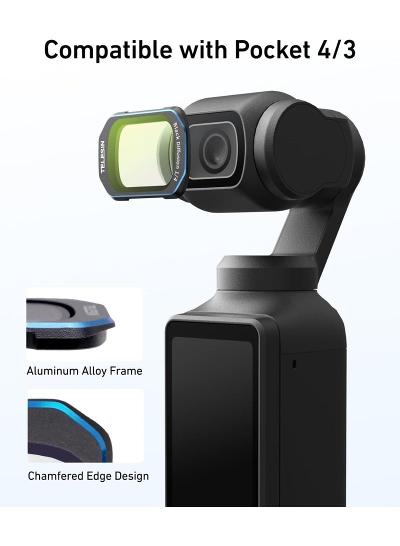 تيليسن طقم فلاتر مغناطيسية لكاميرات DJI Osmo Pocket 4/3 و Xtra Muse – يتضمن عدسة واسعة الزاوية (0.72x) لتوسيع مجال الرؤية، وفلتر VND (ND 2–32)، وفلتر CPL، وفلتر Black Diffusion 1/4؛ ملحقات فلاتر عدسة بنظام التثبيت السريع (Snap-On) مثالية لمدونات الفيديو (Vlog) والسفر. - Image 2