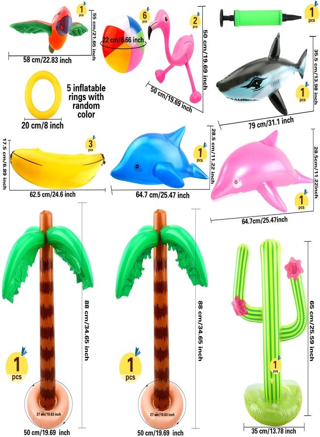 Cotiny 24 Pack Inflatable Palm Tree Flamingo Inflatable Beach Ball Cactus Shark Dolphin Banana Swim Ring Toss for Beach Party Hawaiian Party Decor Outdoor Activities - Image 2