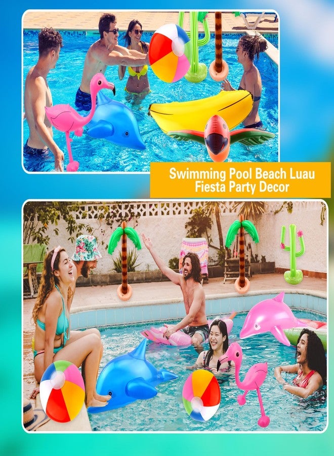 Cotiny 24 Pack Inflatable Palm Tree Flamingo Inflatable Beach Ball Cactus Shark Dolphin Banana Swim Ring Toss for Beach Party Hawaiian Party Decor Outdoor Activities - Image 5