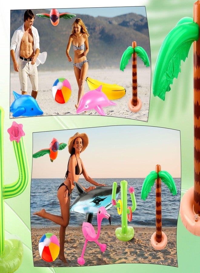 Cotiny 24 Pack Inflatable Palm Tree Flamingo Inflatable Beach Ball Cactus Shark Dolphin Banana Swim Ring Toss for Beach Party Hawaiian Party Decor Outdoor Activities - Image 4