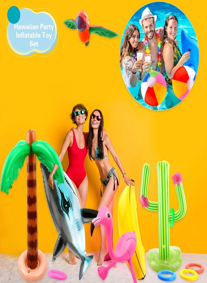 Cotiny 24 Pack Inflatable Palm Tree Flamingo Inflatable Beach Ball Cactus Shark Dolphin Banana Swim Ring Toss for Beach Party Hawaiian Party Decor Outdoor Activities - Image 3