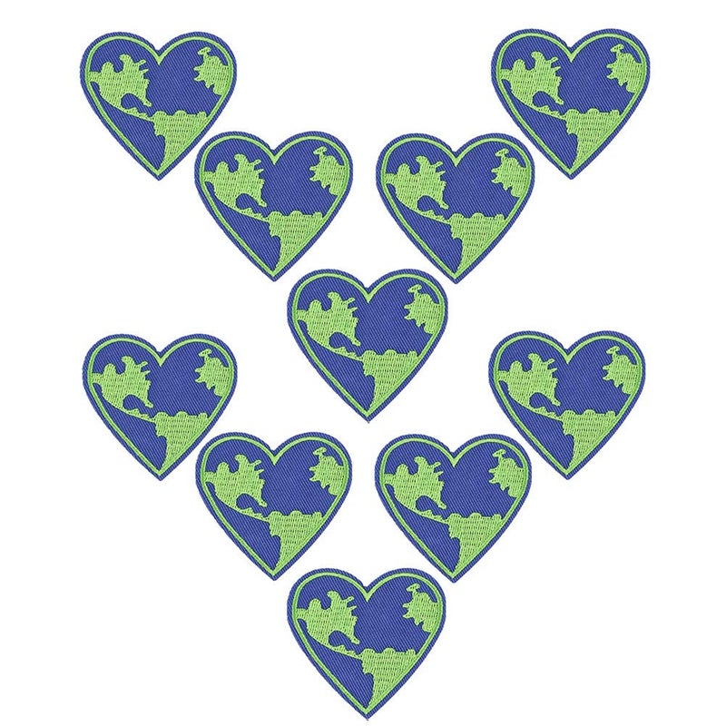 10 Pack Save The Earth Iron on Patches Heart Shape Badges Sew Embroidered Appliques for Motif for Clothing Repair Jeans Jackets Backpacks