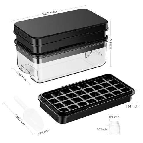 PHINOX Ice Cube Tray with Lid and Bin, PHINOX 64 pcs Ice Trays for Freezer, Ice Cube Trays for Freezer with 2 trays, Container, Lid & Ice Scoop, BPA Free, Black - Image 2