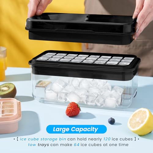 PHINOX Ice Cube Tray with Lid and Bin, PHINOX 64 pcs Ice Trays for Freezer, Ice Cube Trays for Freezer with 2 trays, Container, Lid & Ice Scoop, BPA Free, Black - Image 5