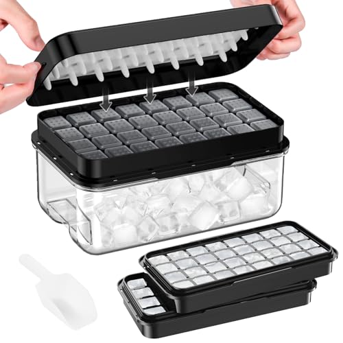 PHINOX Ice Cube Tray with Lid and Bin, PHINOX 64 pcs Ice Trays for Freezer, Ice Cube Trays for Freezer with 2 trays, Container, Lid & Ice Scoop, BPA Free, Black - Image 1
