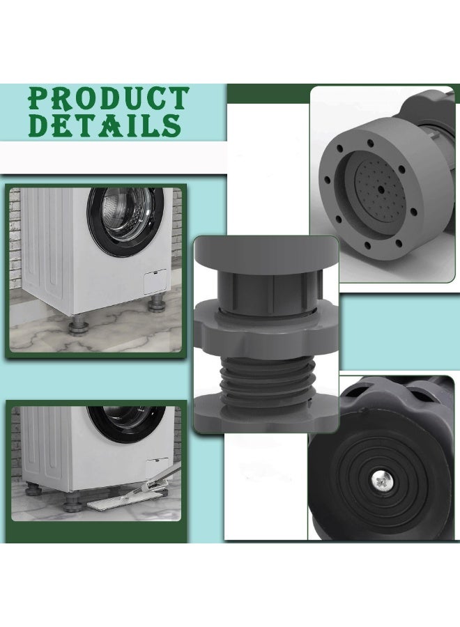 سكينة 4 قطع من وسادات مضادة للاهتزاز لدعم الغسالة، وممتص صدمات مجفف قابل لتعديل الارتفاع، وأقدام مطاطية عازلة للضوضاء، ومثبت قدم الغسالة للأجهزة والأثاث (رمادي) - Image 5