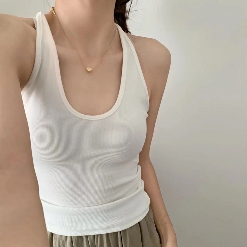 Summer New Halter Neck Camisole Top with Built-in Pads, Slim Fit, U Neck, Backless, Women - Image 4