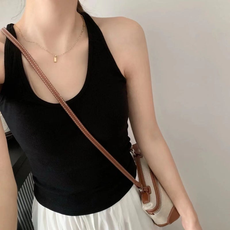Summer New Halter Neck Camisole Top with Built-in Pads, Slim Fit, U Neck, Backless, Women - Image 3