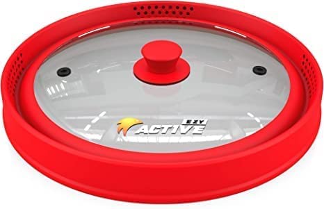 Ezy Active Collapsible Microwave Cover for Food - Silicone and Glass Splatter Guard Lid for 6-12 inch Plates & Bowls, Dishwasher Safe, Heat Resistant, BPA-Free, (Red). - Image 4