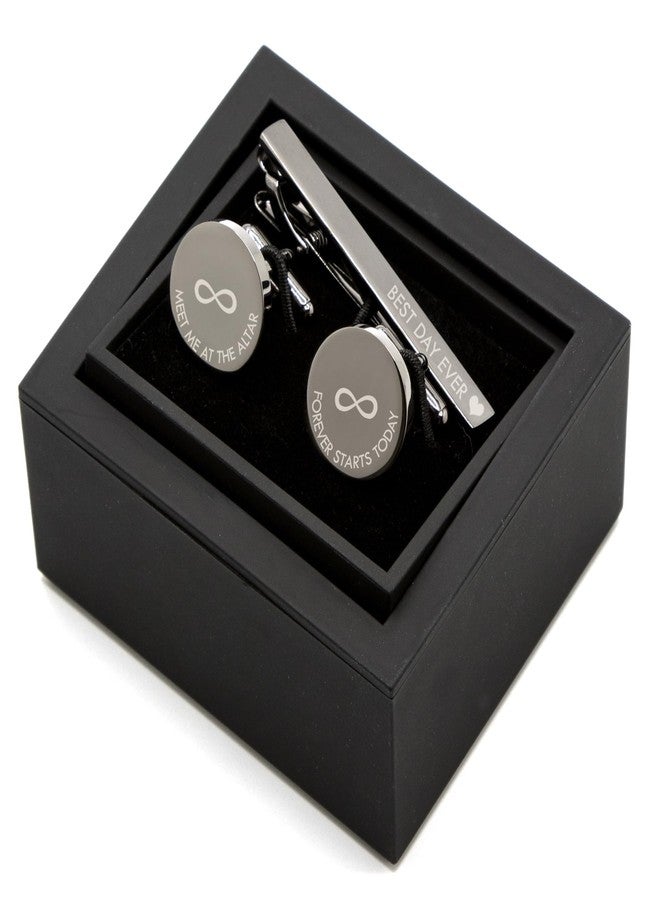 MUUJEE Engraved Cufflinks and Tie Clip Set - 20mm & 55mm Meet Me at the Altar Groom Wedding Present Elegant Tie Bar & Cuff Links with Black Box for Fiancé Ideal for Nuptials Quality Stainless Steel - Image 2