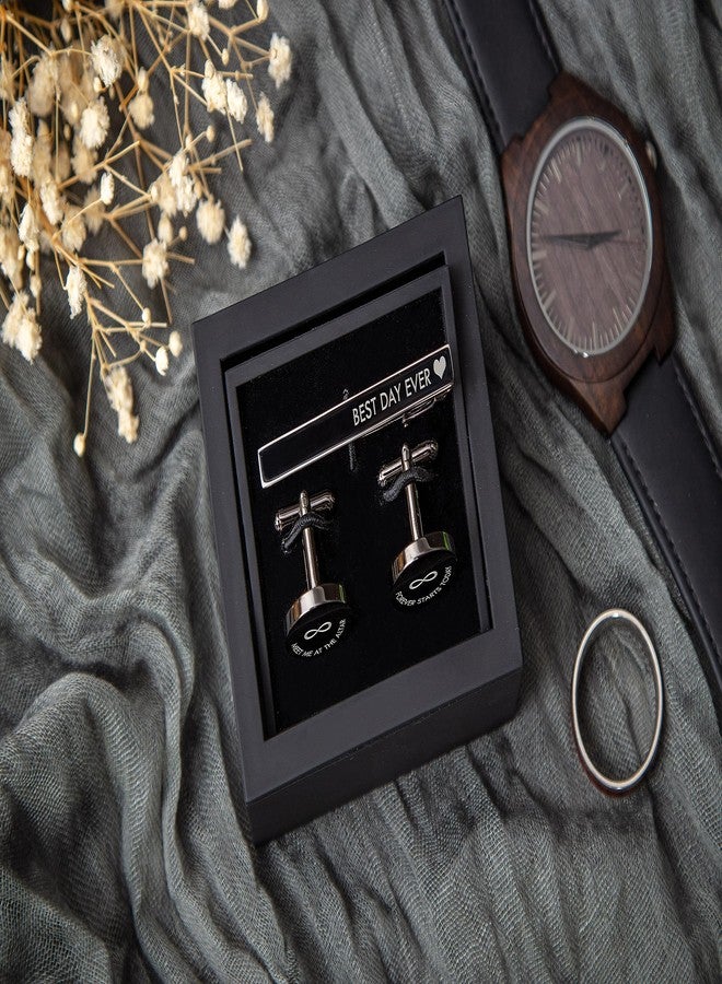 MUUJEE Engraved Cufflinks and Tie Clip Set - 20mm & 55mm Meet Me at the Altar Groom Wedding Present Elegant Tie Bar & Cuff Links with Black Box for Fiancé Ideal for Nuptials Quality Stainless Steel - Image 3