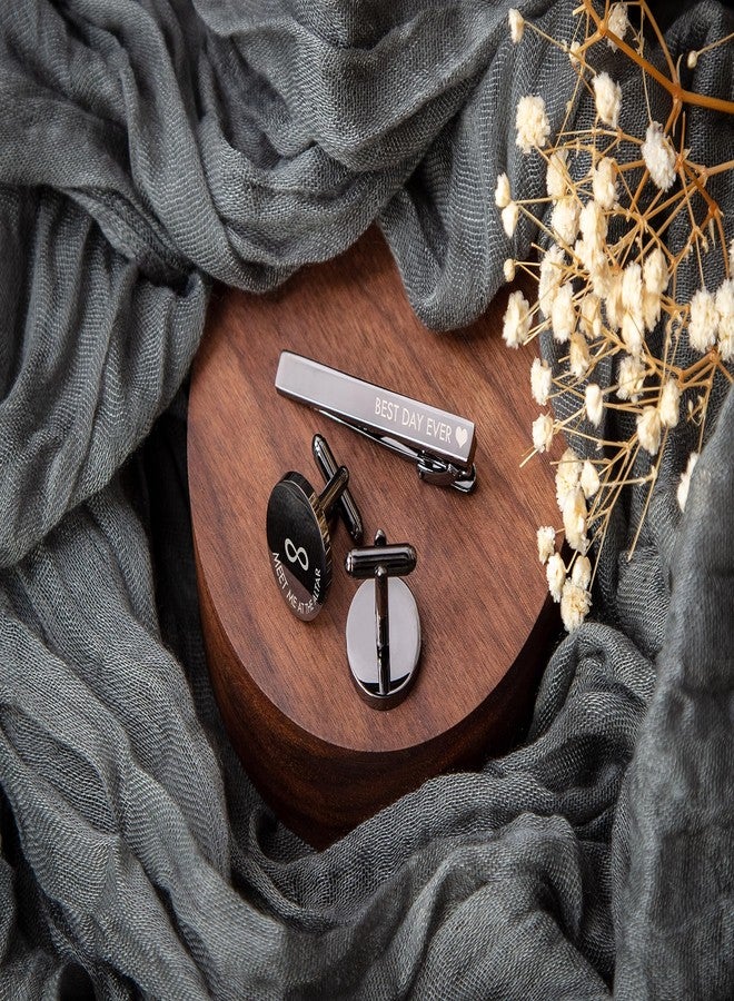 MUUJEE Engraved Cufflinks and Tie Clip Set - 20mm & 55mm Meet Me at the Altar Groom Wedding Present Elegant Tie Bar & Cuff Links with Black Box for Fiancé Ideal for Nuptials Quality Stainless Steel - Image 4