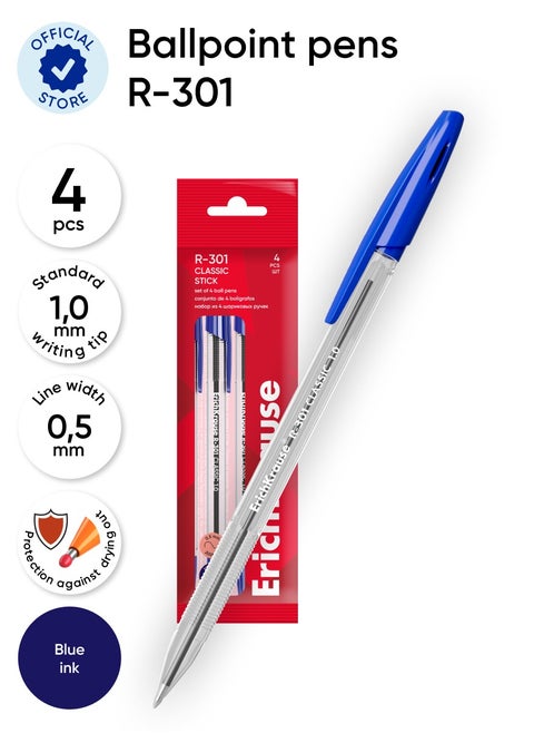 Set of 4 ballpoint pens R-301 Stick Classic 1.0, ink color: blue (in polybag)