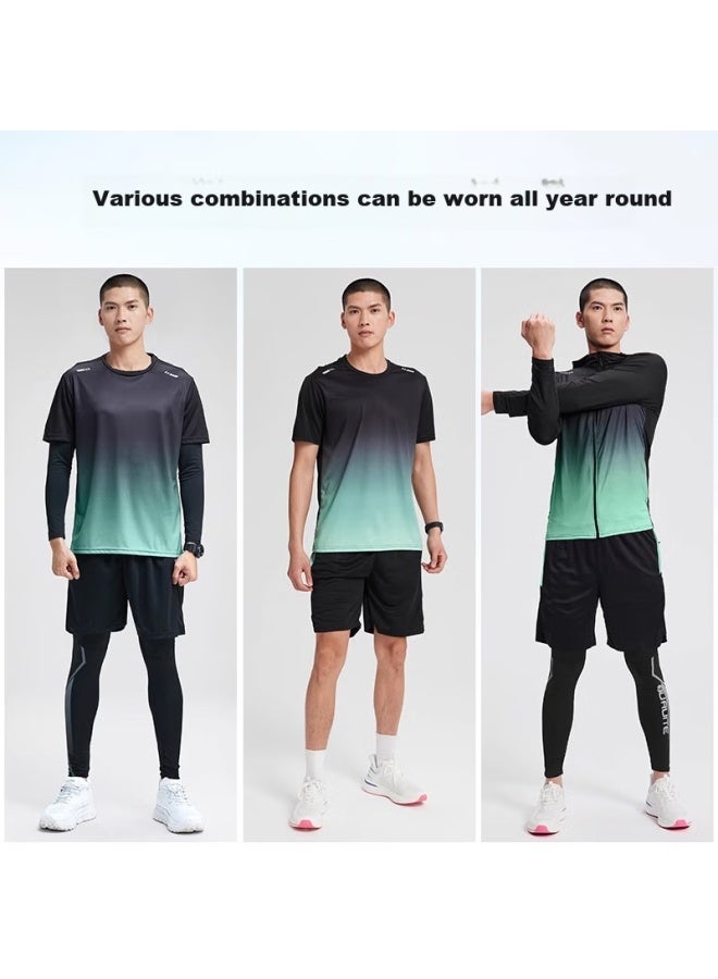 Buruite Men's Running Sports Set, Basketball Badminton Fitness Wear, Quick-dry High-elasticity Training Morning Jogging Outfit, Tight-fitting Clothing