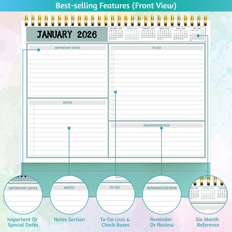BowCuk Desk Calendar 2026 - Standing Flip Desktop Calendar 2026, 12 Months(January 2026 - December 2026), 11" x 8.5", Large with Notes, To-dos, Yearly Overview, Thick Paper, Great for Easy Planning - Image 4