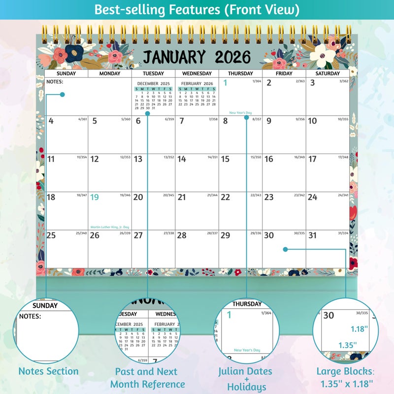 BowCuk Desk Calendar 2026 - Standing Flip Desktop Calendar 2026, 12 Months(January 2026 - December 2026), 11" x 8.5", Large with Notes, To-dos, Yearly Overview, Thick Paper, Great for Easy Planning - Image 3