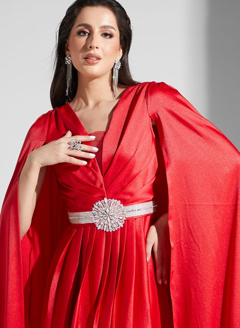 Namshi X Ali Asaad Crimson Cape Evening Dress  - Image 3