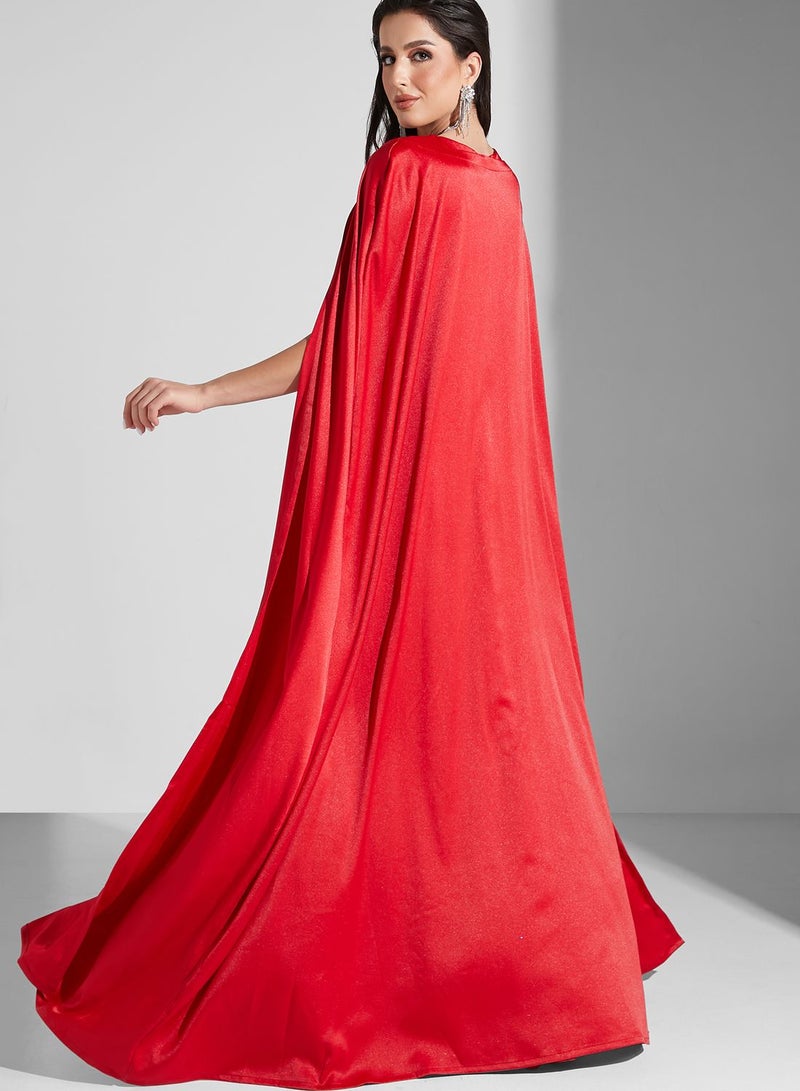 Namshi X Ali Asaad Crimson Cape Evening Dress  - Image 2