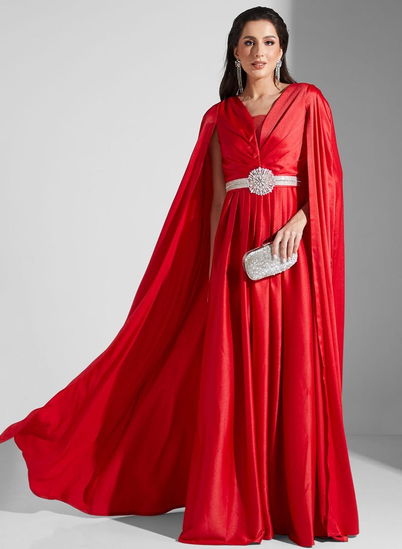 Namshi X Ali Asaad Crimson Cape Evening Dress  - Image 4