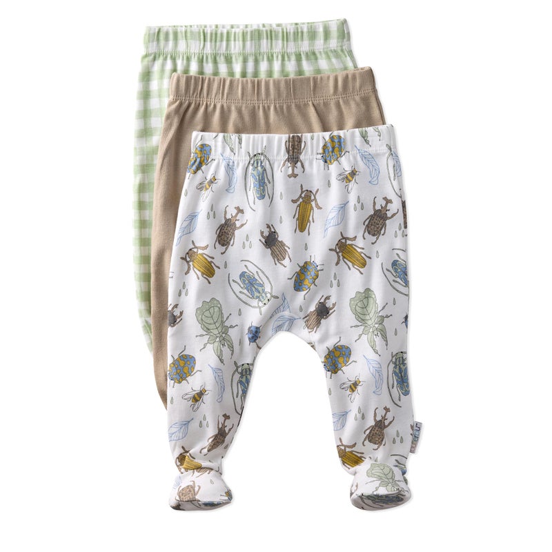 Butterblu Fallon 3-Pack Footed Pants 100% Organic Cotton Bottoms for Baby Boys & Girls, Little Bugger Check, 0-3 Months - Image 1