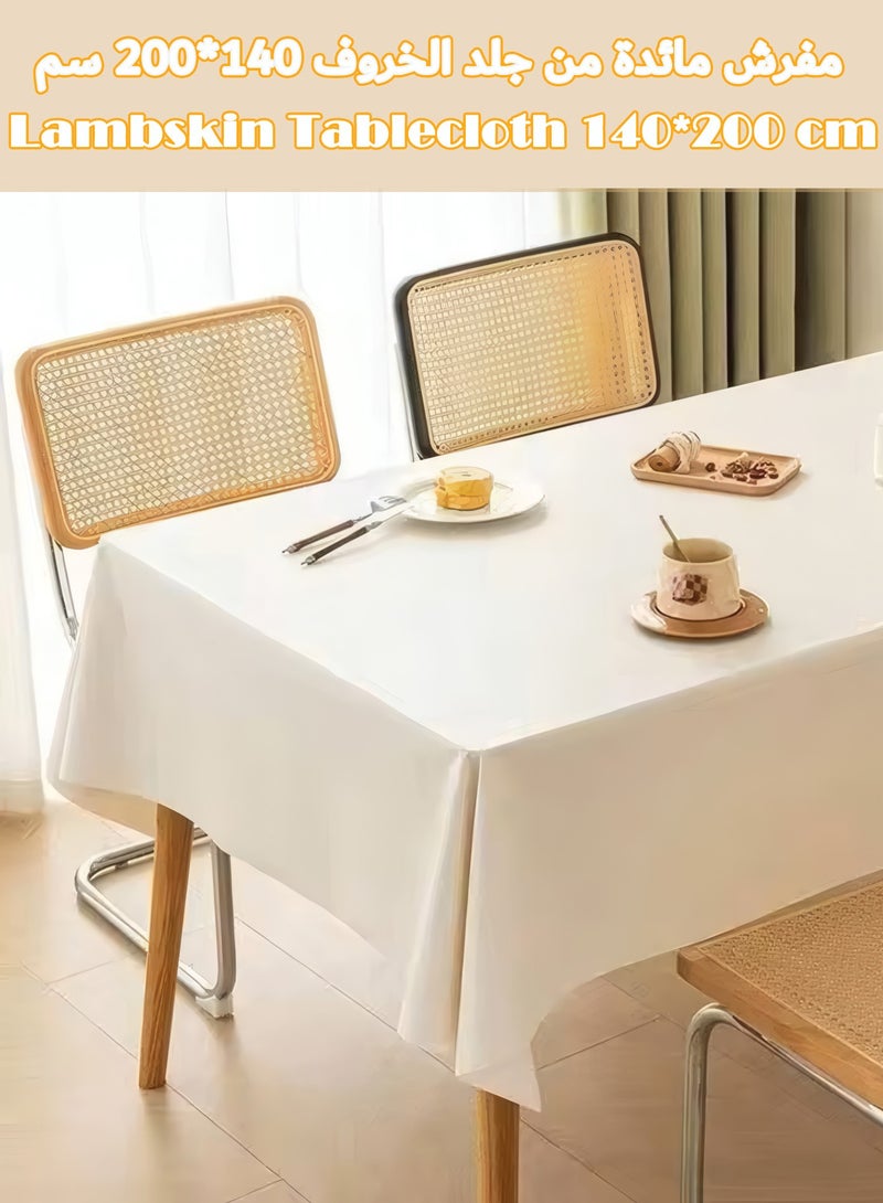 White Tablecloth 140*200 CM, Lambskin Tablecloth Waterproof, Wash-free Leather Table Cover, Wrinkle Resistant Table Cloth, Soft and Elegant Table Decor for Wedding Banquet Party Home Dining  - Image 1
