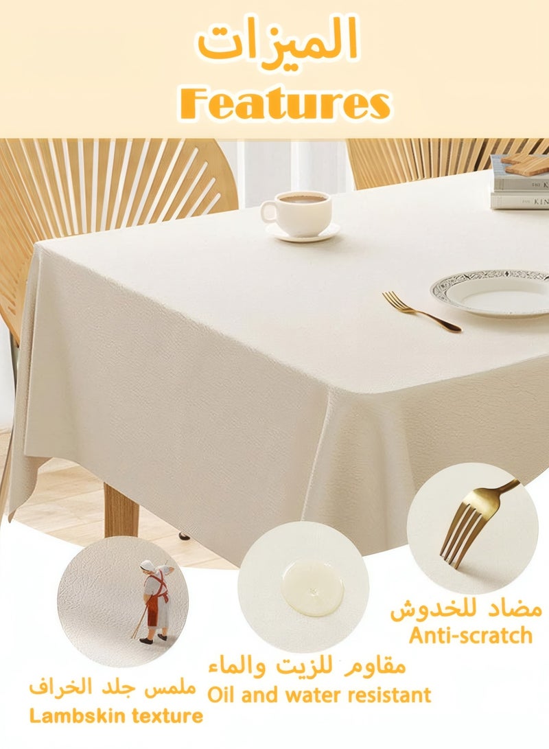White Tablecloth 140*200 CM, Lambskin Tablecloth Waterproof, Wash-free Leather Table Cover, Wrinkle Resistant Table Cloth, Soft and Elegant Table Decor for Wedding Banquet Party Home Dining  - Image 2