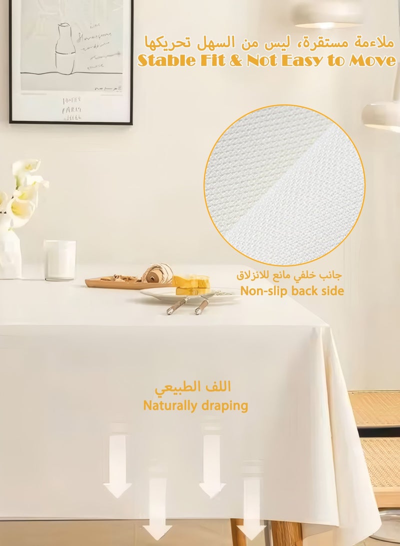 White Tablecloth 140*200 CM, Lambskin Tablecloth Waterproof, Wash-free Leather Table Cover, Wrinkle Resistant Table Cloth, Soft and Elegant Table Decor for Wedding Banquet Party Home Dining  - Image 3