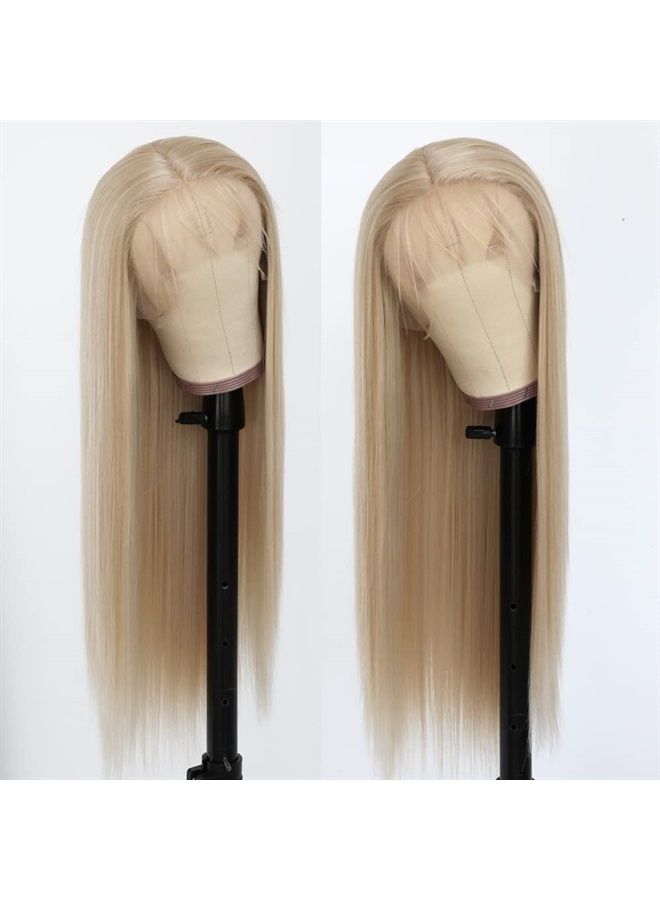 QD-Tizer Ash Blonde Hair Long Straight Synthetic Lace Front Wigs for Fashion Women Heat Resistant Natural Soft Hair Synthetic Lace Wigs with Baby Hair - Image 2