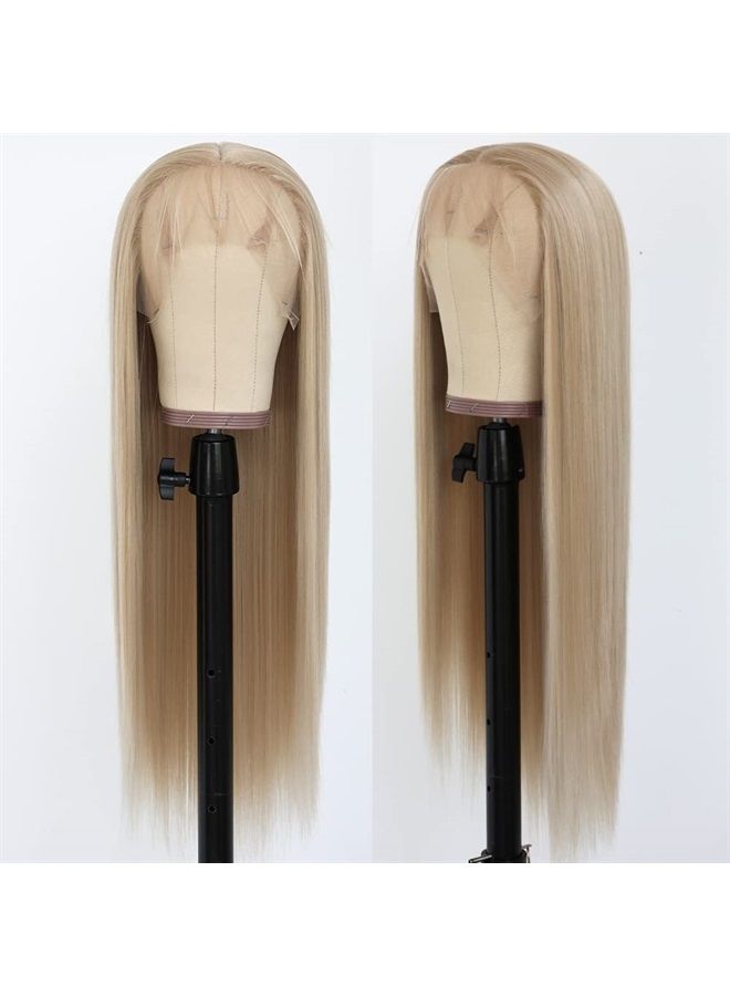 QD-Tizer Ash Blonde Hair Long Straight Synthetic Lace Front Wigs for Fashion Women Heat Resistant Natural Soft Hair Synthetic Lace Wigs with Baby Hair - Image 4