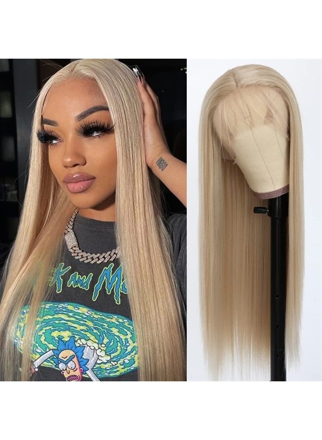 QD-Tizer Ash Blonde Hair Long Straight Synthetic Lace Front Wigs for Fashion Women Heat Resistant Natural Soft Hair Synthetic Lace Wigs with Baby Hair - Image 1