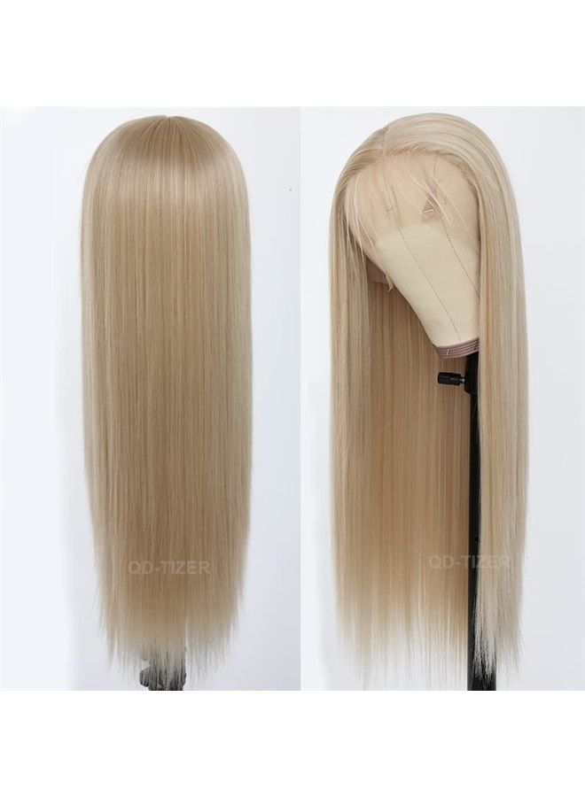 QD-Tizer Ash Blonde Hair Long Straight Synthetic Lace Front Wigs for Fashion Women Heat Resistant Natural Soft Hair Synthetic Lace Wigs with Baby Hair - Image 3