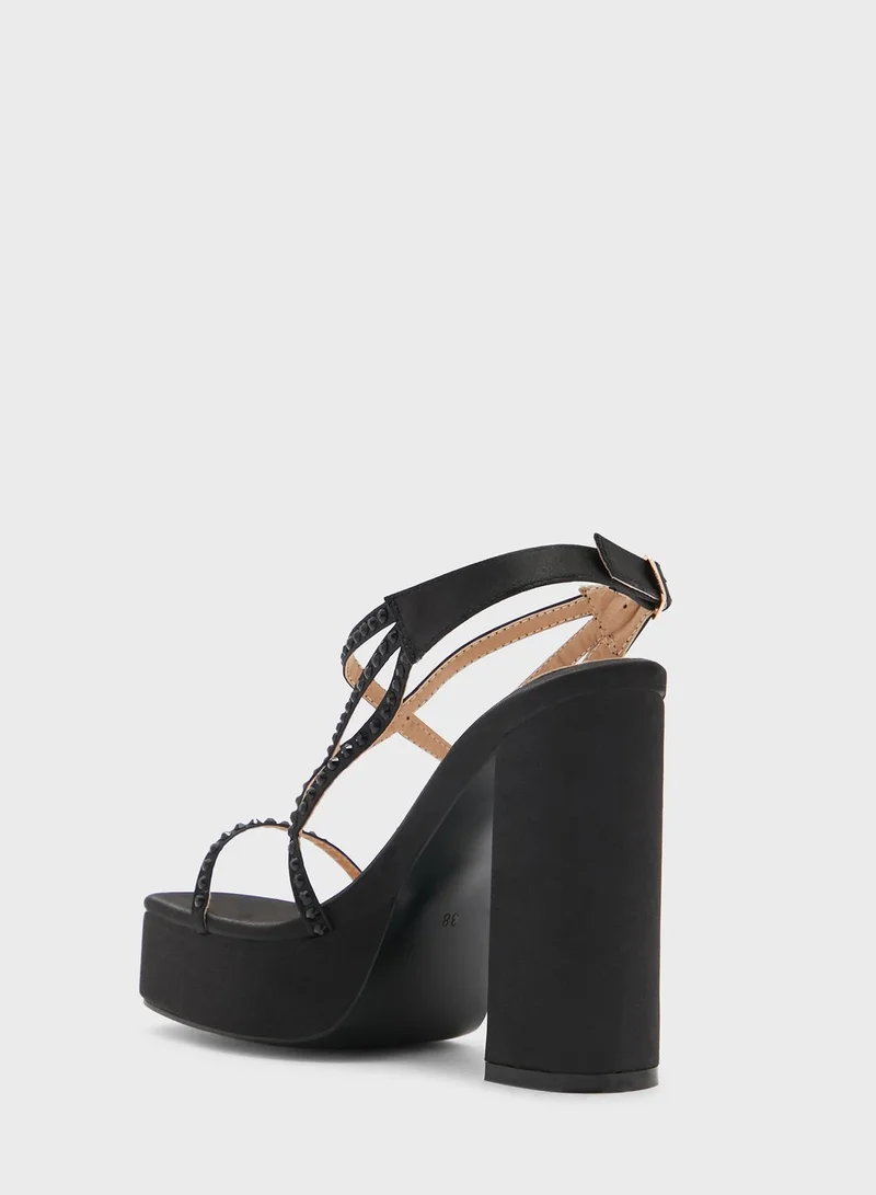 Khizana Criss Cross Diamante Platform Strappy Sandal