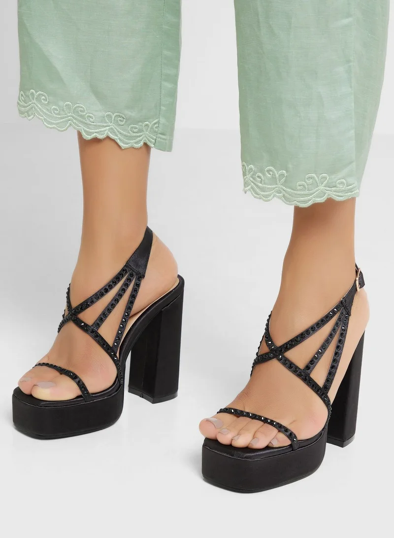 Khizana Criss Cross Diamante Platform Strappy Sandal