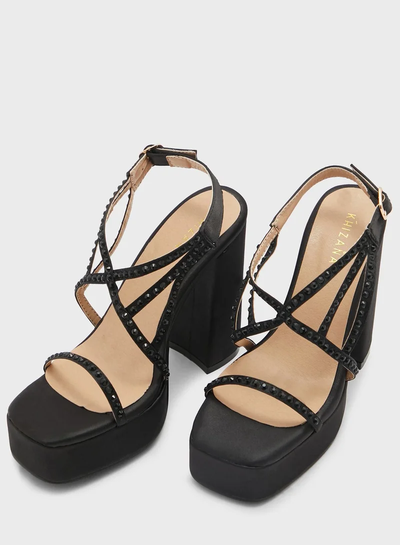 Khizana Criss Cross Diamante Platform Strappy Sandal